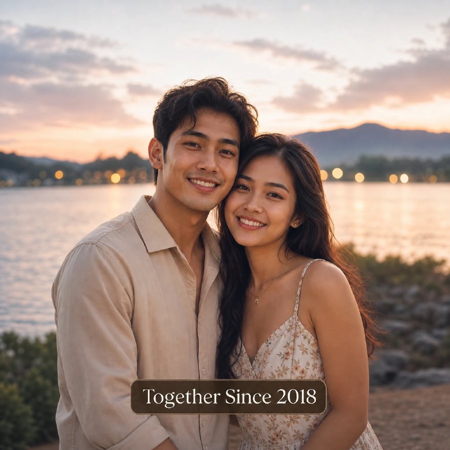 Anniversary medallion idea featuring a couple and the caption Together Since 2018