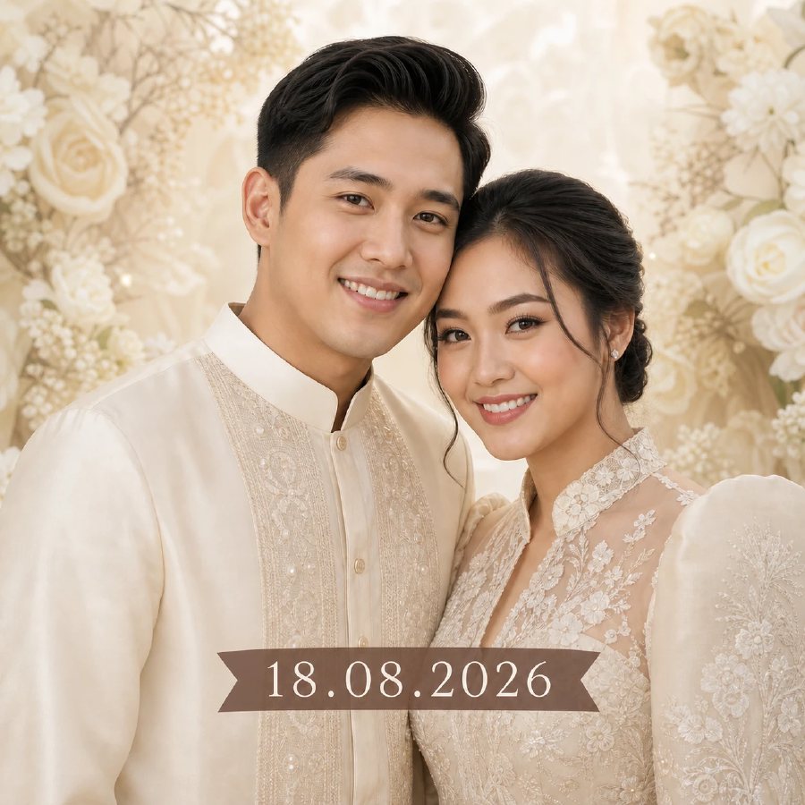 Wedding medallion idea featuring a newly married couple and the marriage date 18 August 2026